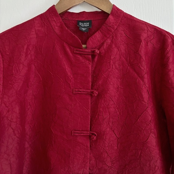 Eileen Fisher Jacket Crushed Dupioni Silk Red - Picture 2 of 7